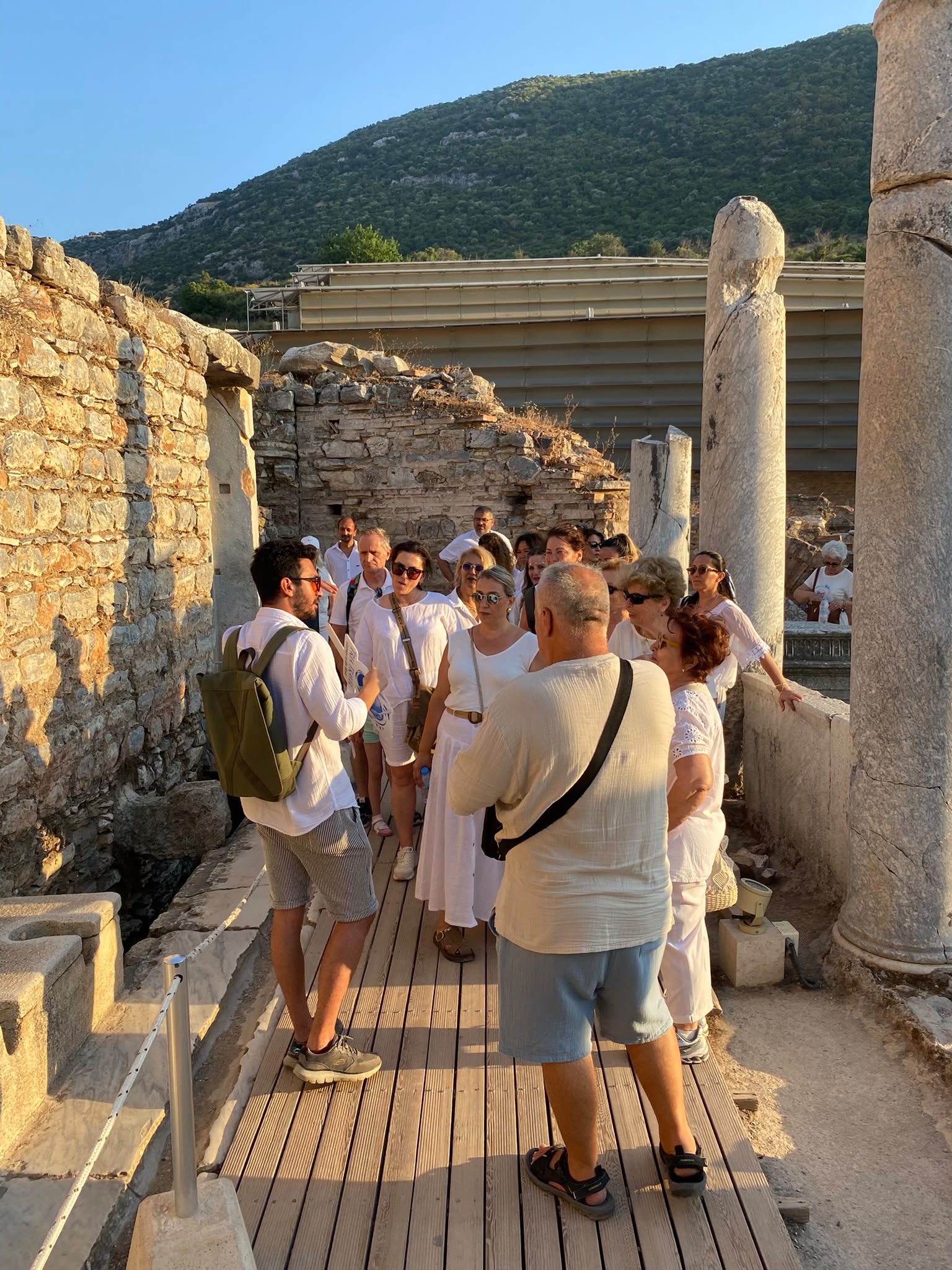 Our guide with guests at the Terrace Houses, Ephesus